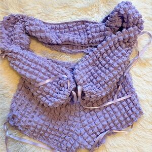 SHEIN Lavender Purple Popcorn Crop Top & Shorts Set Size XS